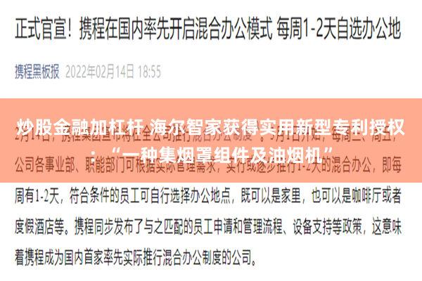 炒股金融加杠杆 海尔智家获得实用新型专利授权：“一种集烟罩组件及油烟机”