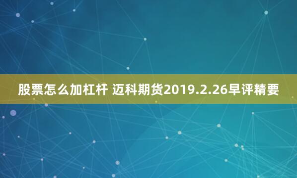 股票怎么加杠杆 迈科期货2019.2.26早评精要